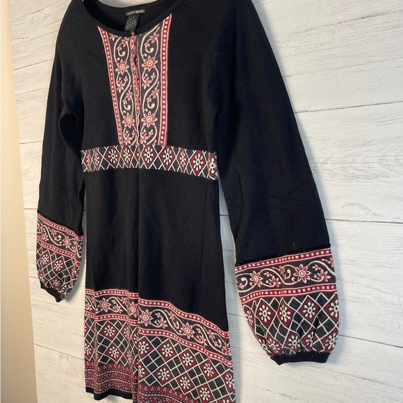 Lucky Brand Dress Womens S Black Aztec Geometric Tribal Cashmere Blend Boho Chic - Picture 5 of 10